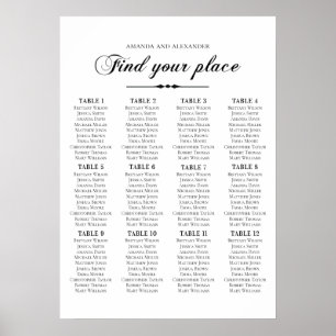 Póster Gráfico de asientos de boda con caligrafía elegant