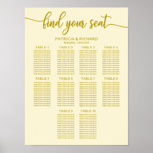 Póster Gráfico de Asientos de Boda con Caligrafía Marfil