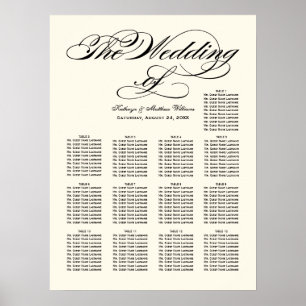 Póster Gráfico de Asientos de Boda con Caligrafía Negra E