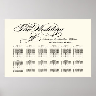 Póster Gráfico de Asientos de Boda con Caligrafía Negra E