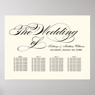 Póster Gráfico de Asientos de Boda con Caligrafía Negra E