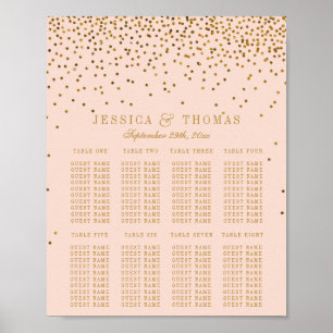 Póster Gráfico de Asientos de Boda con Confeti Rosa y Dor