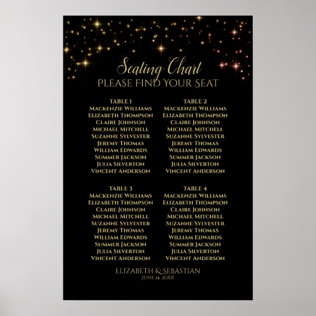 Póster Gráfico de Asientos de Boda con Estrellas Brillant (Frente)