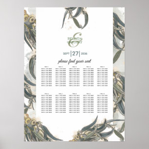 Póster Gráfico de Asientos de Boda con Eucalipto en Acuar