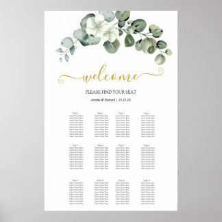 Póster gráfico de asientos de boda con eucalipto moderno