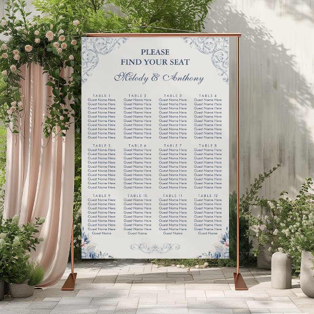 Póster Gráfico de Asientos de Boda con Flores Azules Polv (Subido por el creador)