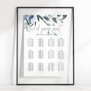 Póster Gráfico de Asientos de Boda con Flores Azules Polv