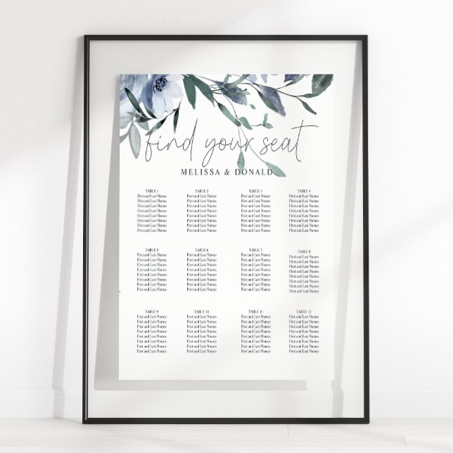 Póster Gráfico de Asientos de Boda con Flores Azules Polv (Subido por el creador)
