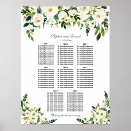 Póster Gráfico de Asientos de Boda con Flores Blancas Enc