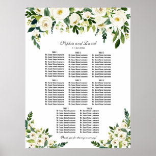 Póster Gráfico de Asientos de Boda con Flores Blancas Enc