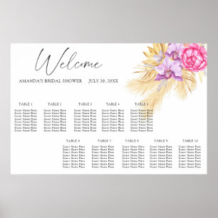 Póster Gráfico de asientos de boda con flores boho acuare