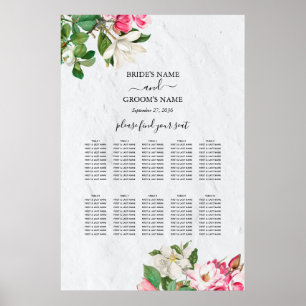 Póster Gráfico de Asientos de Boda con Flores de Magnolia
