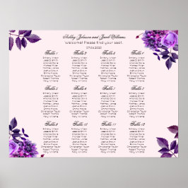 Póster Gráfico de asientos de boda con flores púrpura. Fl