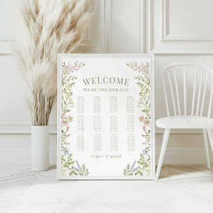 Póster Gráfico de Asientos de Boda con Flores Silvestres 