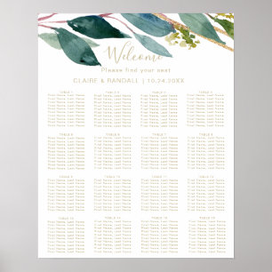 Póster Gráfico de Asientos de Boda con Follaje Chic Geomé