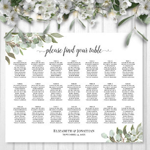 Póster Gráfico de Asientos de Boda con Follaje de Eucalip