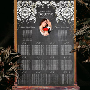 Póster Gráfico de Asientos de Boda con Foto de Damasco en