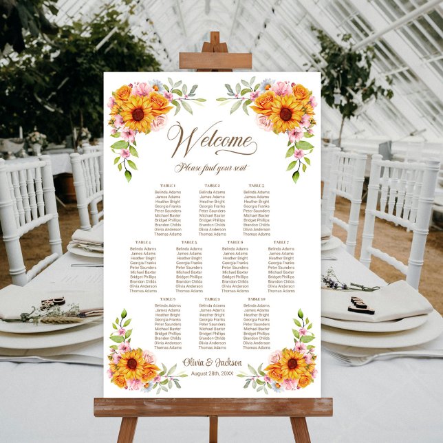Póster Gráfico de Asientos de Boda con Girasoles y Rosas  (Subido por el creador)