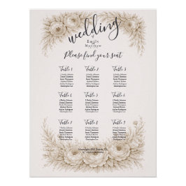 Póster Gráfico de Asientos de Boda con Grabado Botánico R