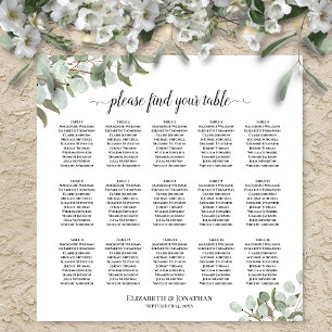 Póster Gráfico de Asientos de Boda con Hojas de Eucalipto