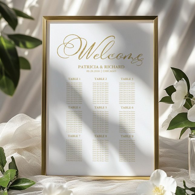 Póster Gráfico de Asientos de Boda con Hojas de Oro (Subido por el creador)