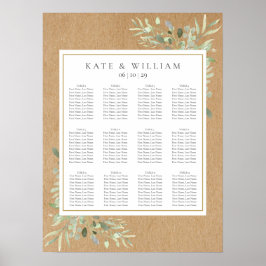Póster Gráfico de Asientos de Boda con Hojas Verdes Acuar