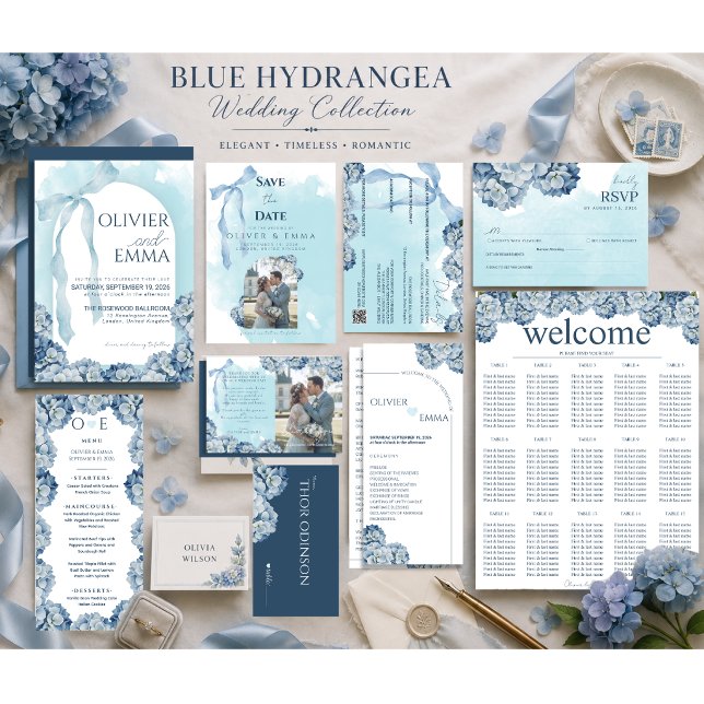 Póster Gráfico de Asientos de Boda con Hortensias Azules  (Subido por el creador)