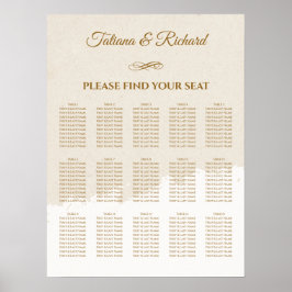 Póster Gráfico de Asientos de Boda con Letra Dorada Elega