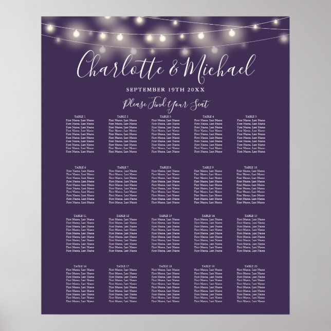 Póster Gráfico de Asientos de Boda con Luces de Cuerda Mo (Frente)