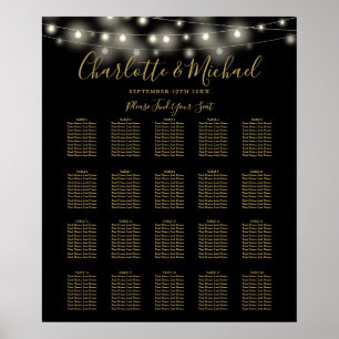 Póster Gráfico de Asientos de Boda con Luces de Cuerda Ne