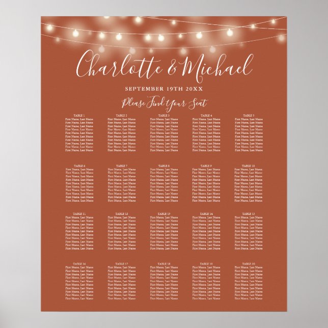 Póster Gráfico de Asientos de Boda con Luces de Cuerda Te (Frente)