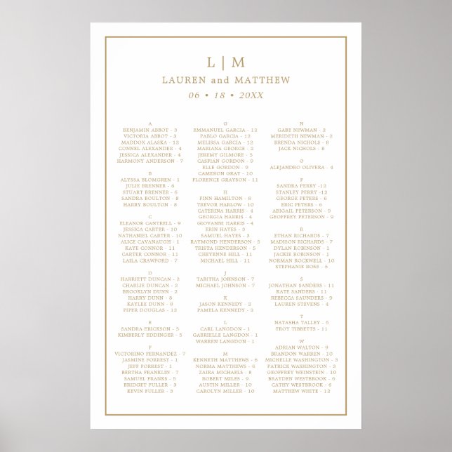Póster Gráfico de Asientos de Boda con Monograma Simple d (Frente)