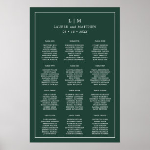 Póster Gráfico de Asientos de Boda con Monograma Simple e