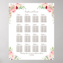 Póster Gráfico de Asientos de Boda con Peonías Rosadas Fl