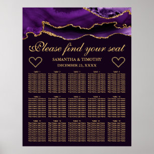 Póster Gráfico de Asientos de Boda con Purpura Oro Glitte