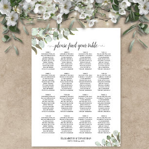 Póster Gráfico de Asientos de Boda con Ramilletes de Euca