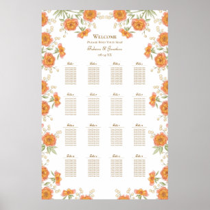 Póster Gráfico de Asientos de Boda con Rosa Anaranjada