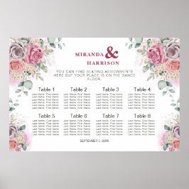 Póster Gráfico de Asientos de Boda con Rosas Acuarela