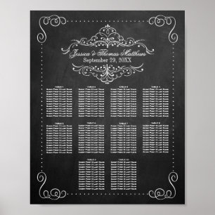 Póster Gráfico de Asientos de Boda con Tiza y Florituras