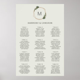 Póster Gráfico de Asientos de Boda con Vegetación Dorada 