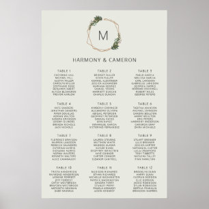 Póster Gráfico de Asientos de Boda con Vegetación Dorada