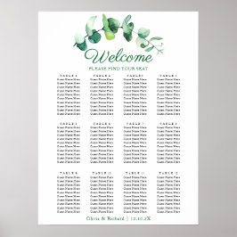 Póster Gráfico de Asientos de Boda con Verde de Eucalipto