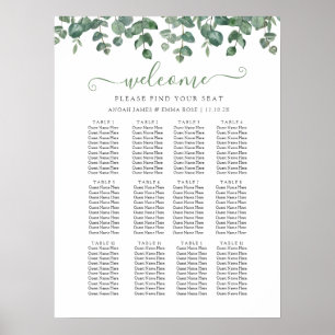 Póster Gráfico de Asientos de Boda con Verde de Eucalipto