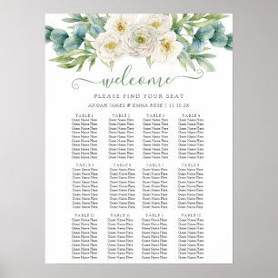 Póster Gráfico de Asientos de Boda con Verde de Eucalipto