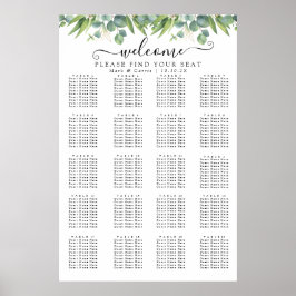Póster Gráfico de Asientos de Boda con Verde de Eucalipto