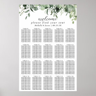 Póster Gráfico de Asientos de Boda con Verde de Eucalipto