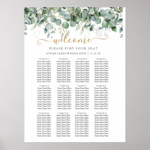 Póster Gráfico de Asientos de Boda con Verde de Eucalipto