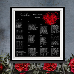 Póster Gráfico de Asientos de Boda Corazones Rojos y Rosa