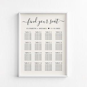 Póster Gráfico de Asientos de Boda Cremoso de 16 Mesas co