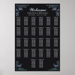 Póster Gráfico de Asientos de Boda Cuervo Gótico de Plata